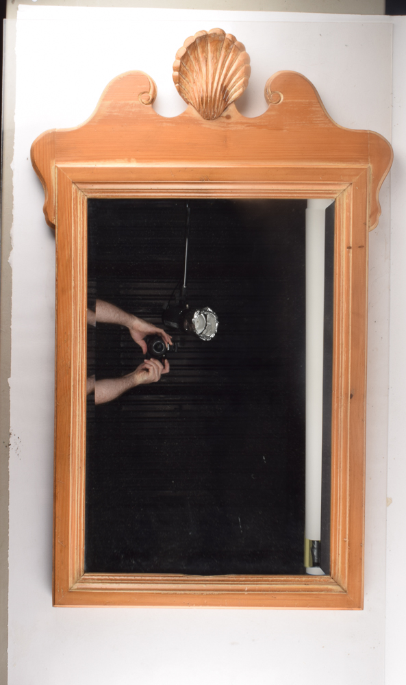Pine Wall Mirror with Carved Shell Detail