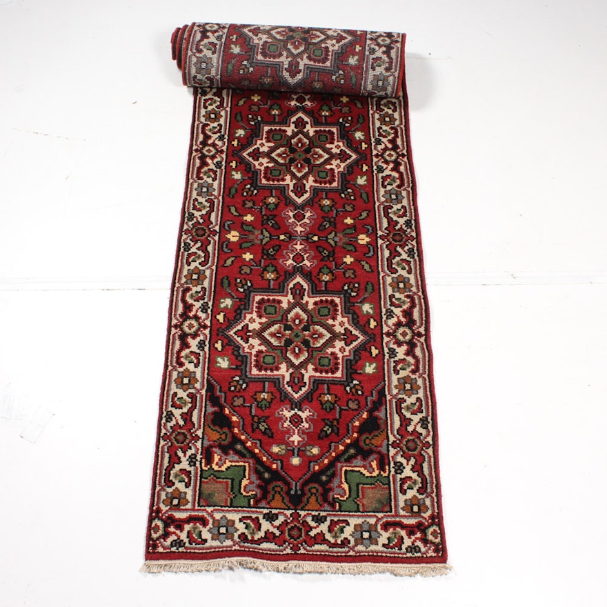 Hand-Knotted Indo-Persian Heriz Caucasian Carpet Runner