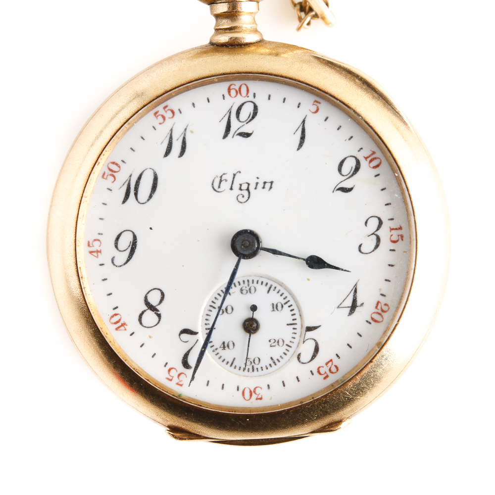 Elgin 14K Yellow Gold Pocket Watch With Diamond Accent
