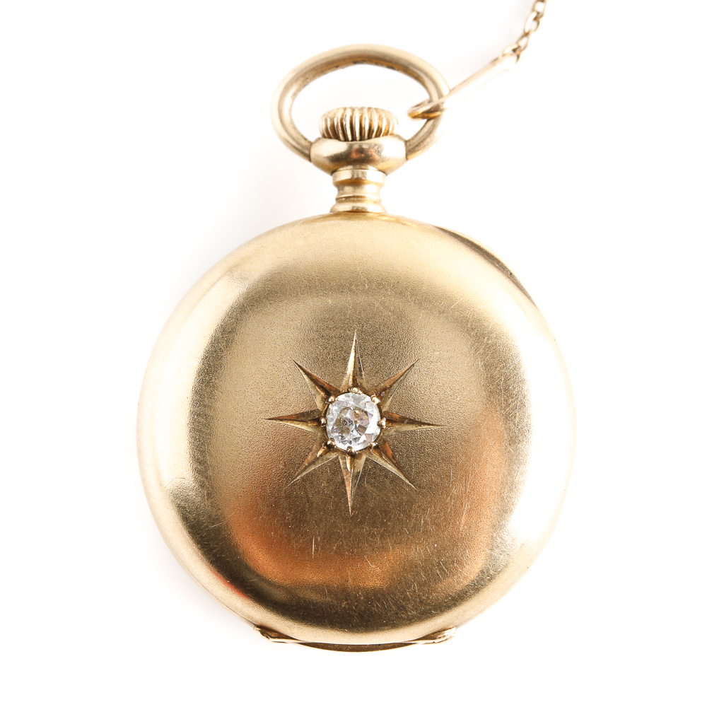 Elgin 14K Yellow Gold Pocket Watch With Diamond Accent