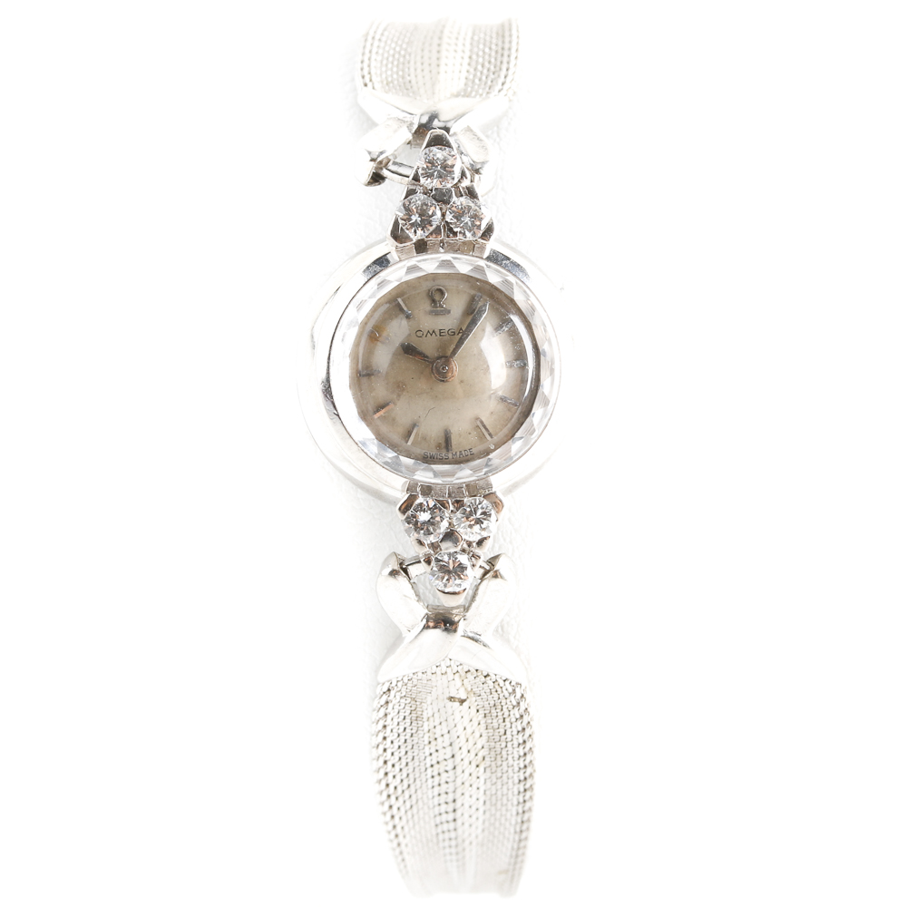 Omega 18K White Gold Diamond Watch