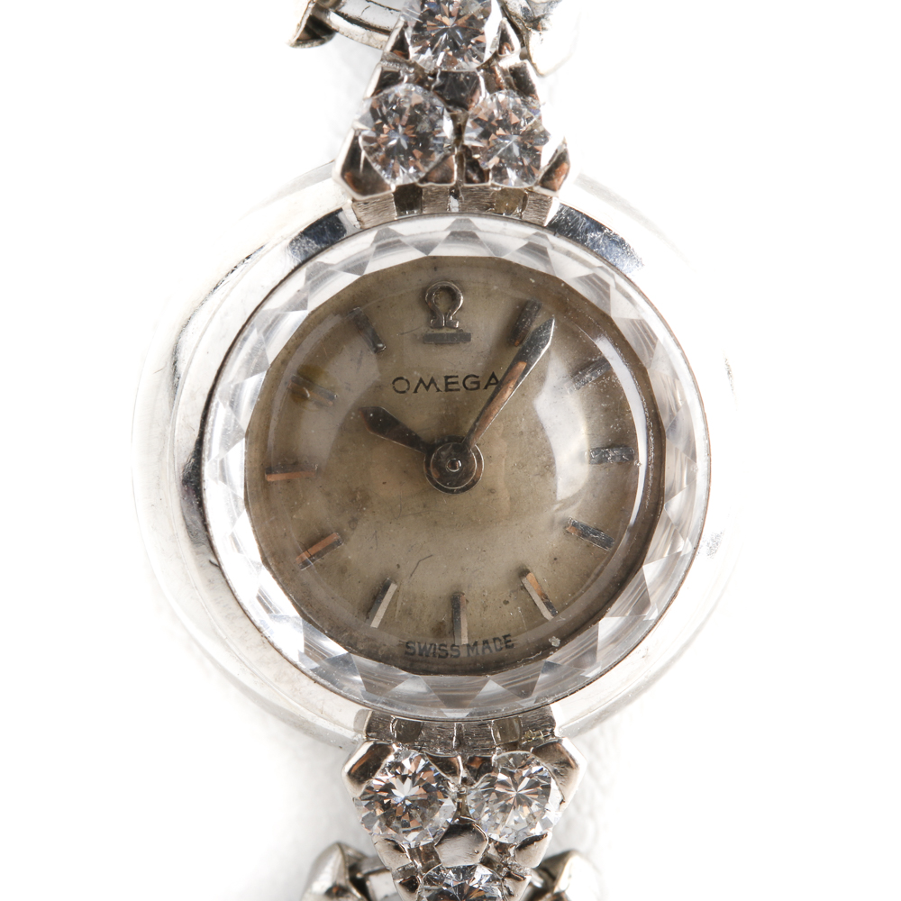 Omega 18K White Gold Diamond Watch