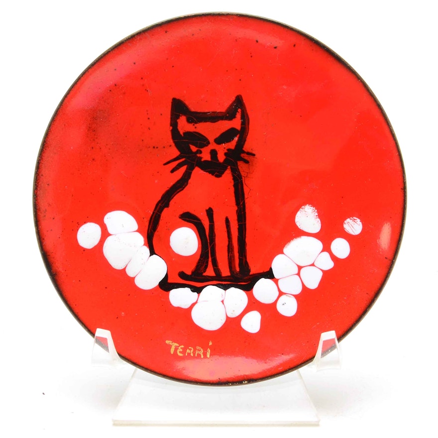 Terri Bovano Cat Enamel Plate