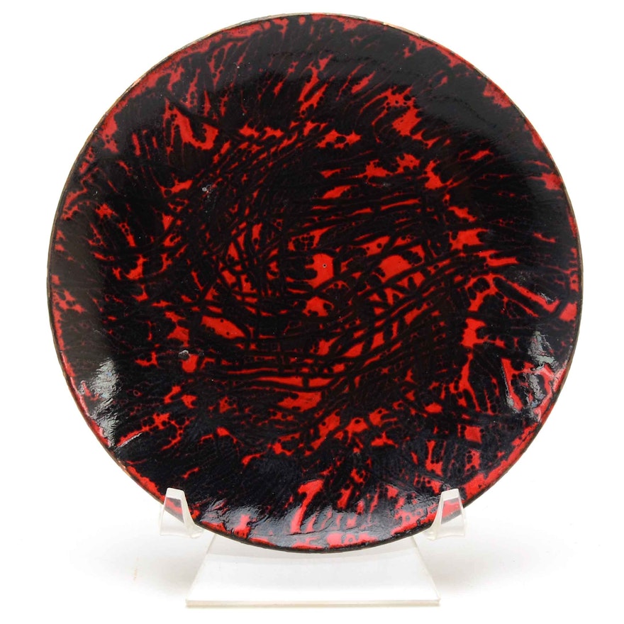 Vintage Red and Black Enamel Plate