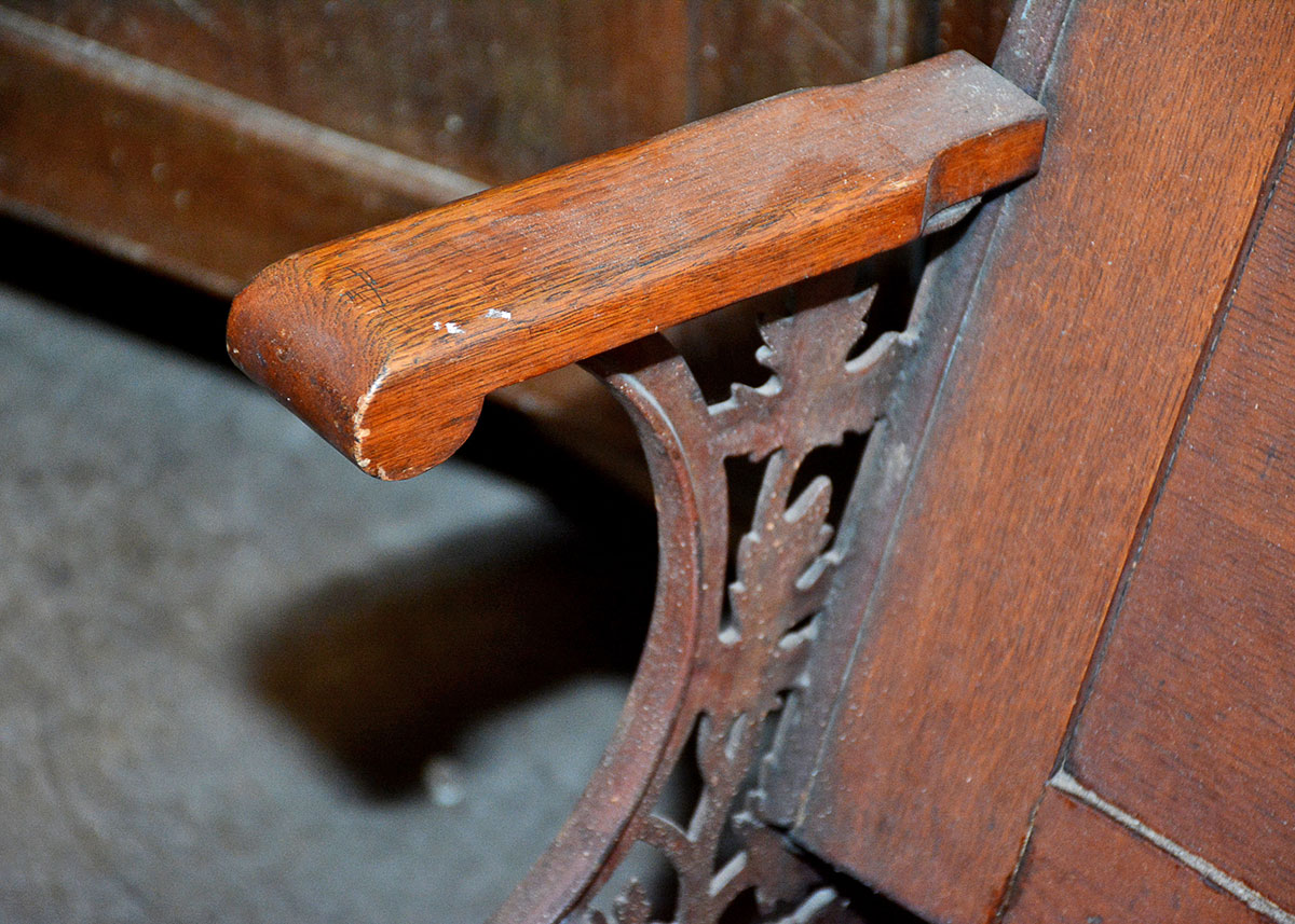 Antique Cast Iron and Oak Theater Seat