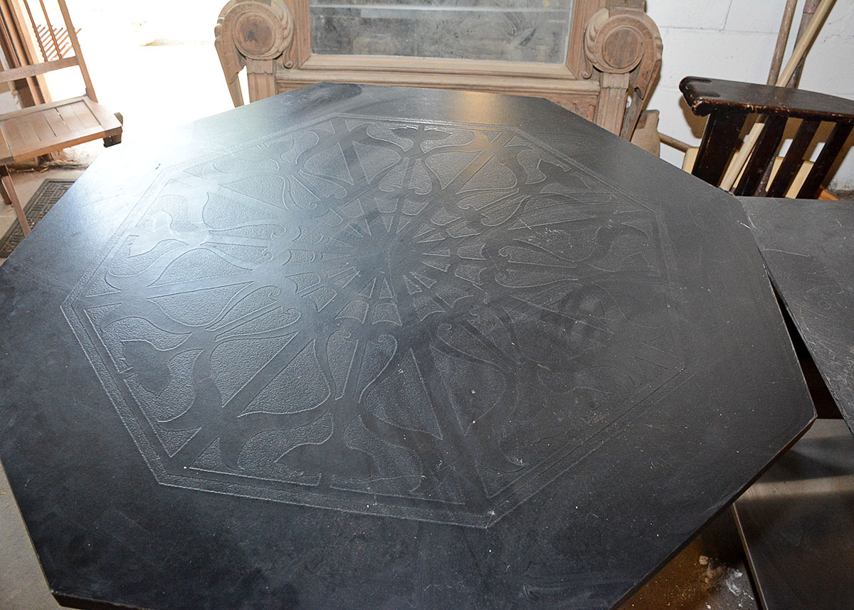 Octagonal Dining Table With Wrought Metal Base