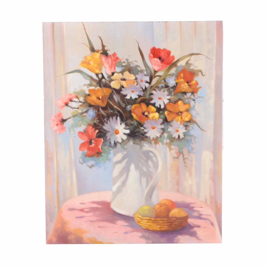 Lugano Candi Oil Painting on Canvas Floral Still Life with Fruit