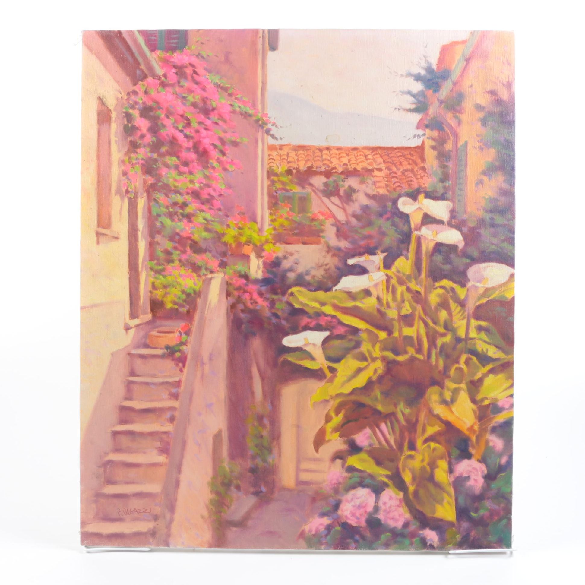 Paolo Bigazzi Oil Painting on Canvas Alley Garden Scene