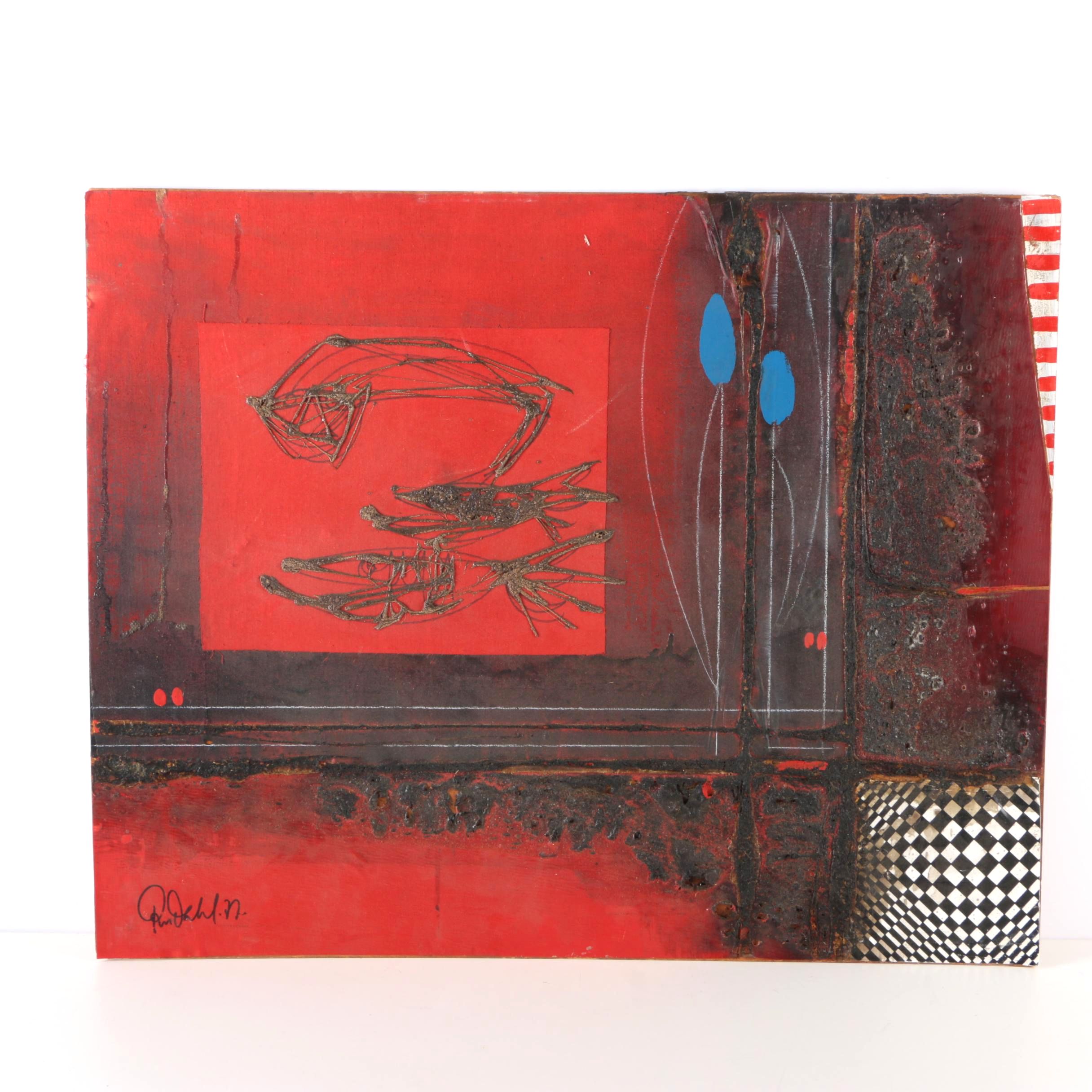 Mixed Media Abstract on Paperboard Signed by the Artist