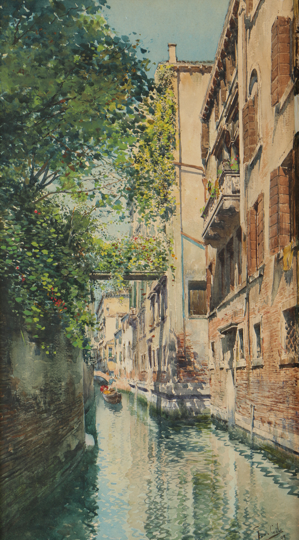Gino Colle Watercolor Painting on Paper of a Venetian Scene