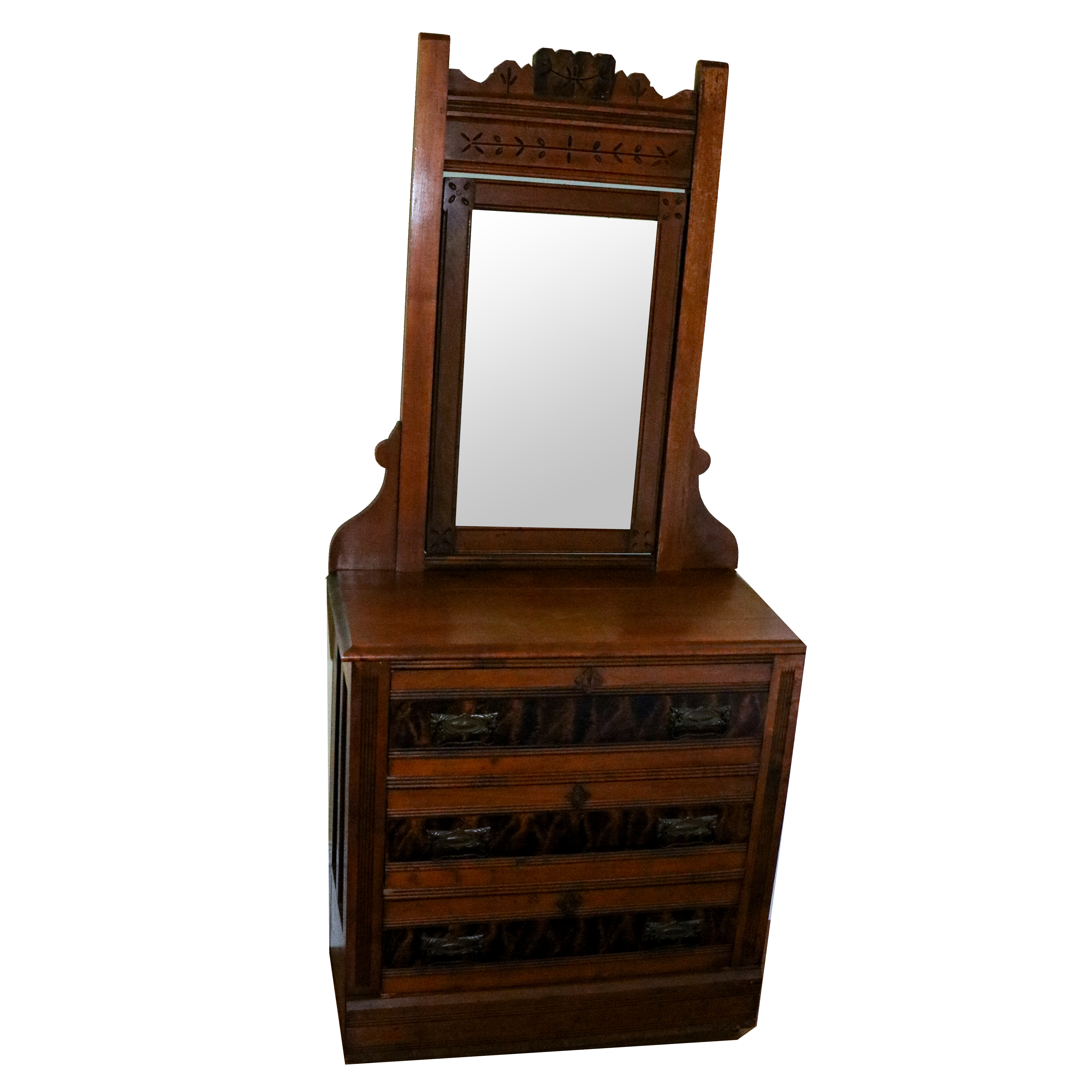 Antique Eastlake Vanity with Mirror and Flame Veneer
