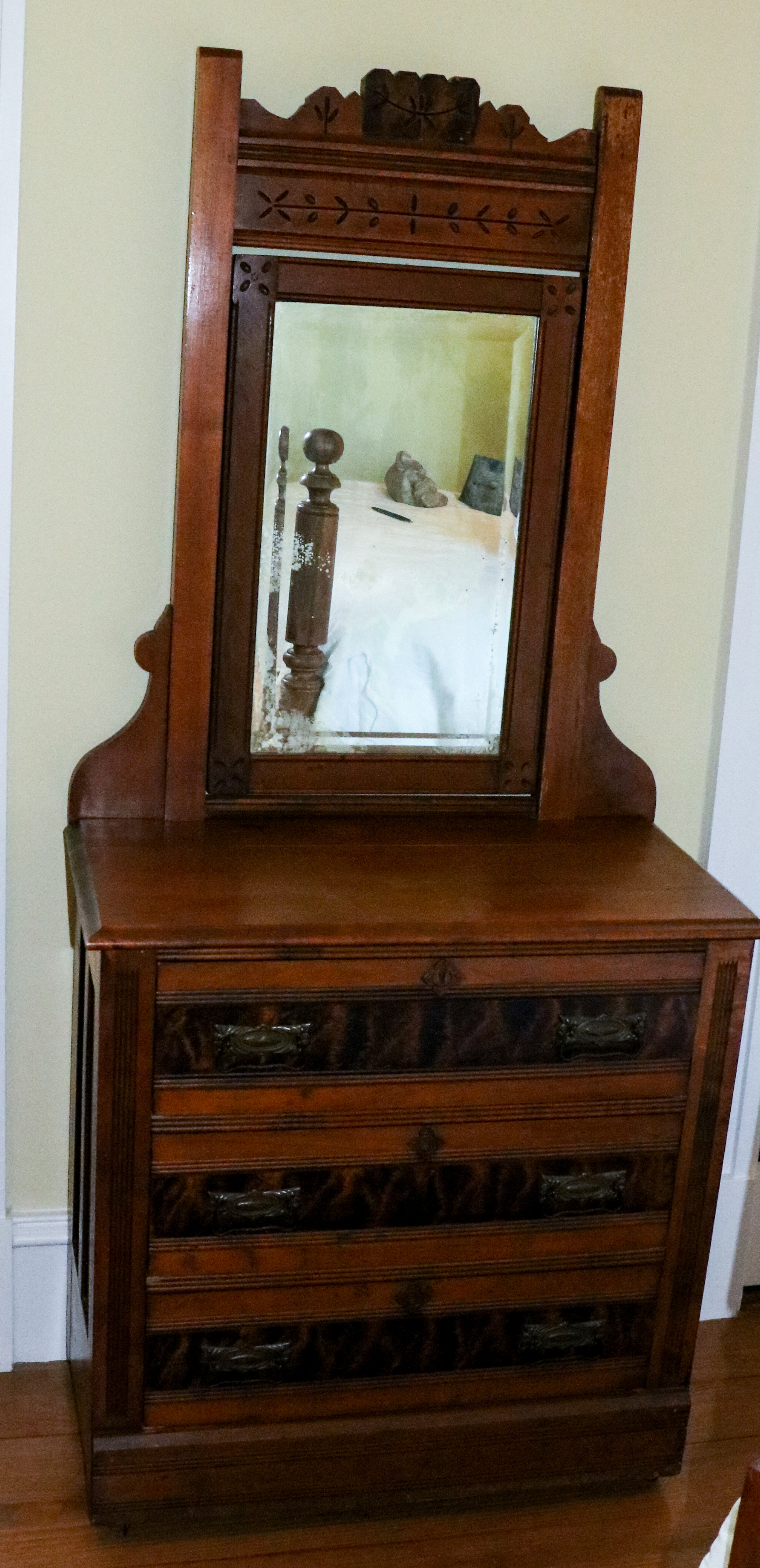 Antique Eastlake Vanity with Mirror and Flame Veneer
