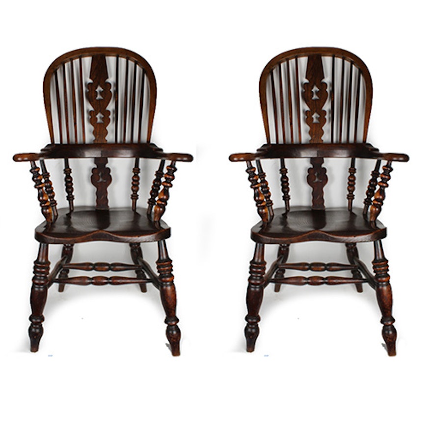 English Windsor Style Sack-Back Armchairs