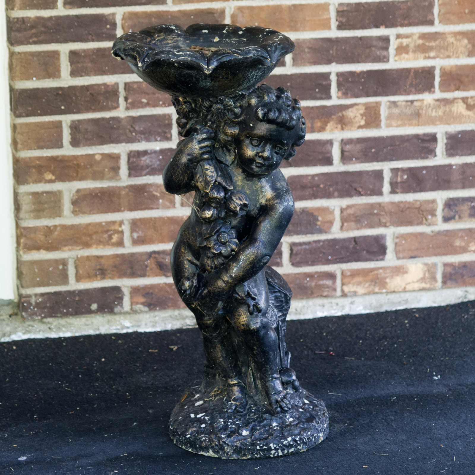Vintage Bronze Tone Concrete Birdbath