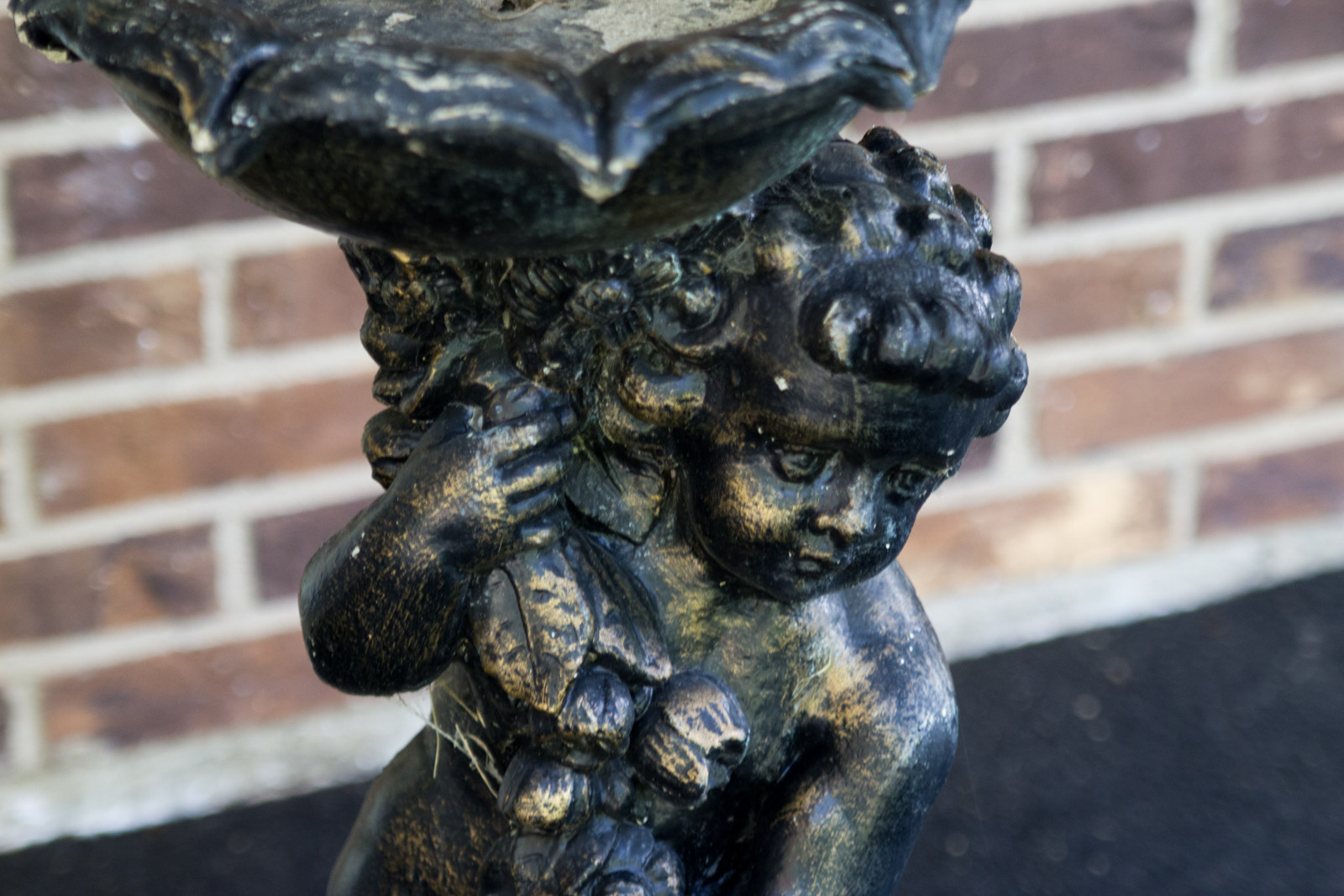 Vintage Bronze Tone Concrete Birdbath