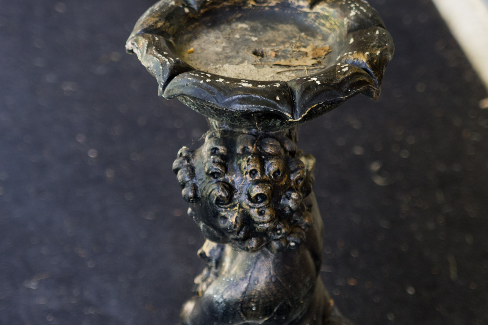 Vintage Bronze Tone Concrete Birdbath