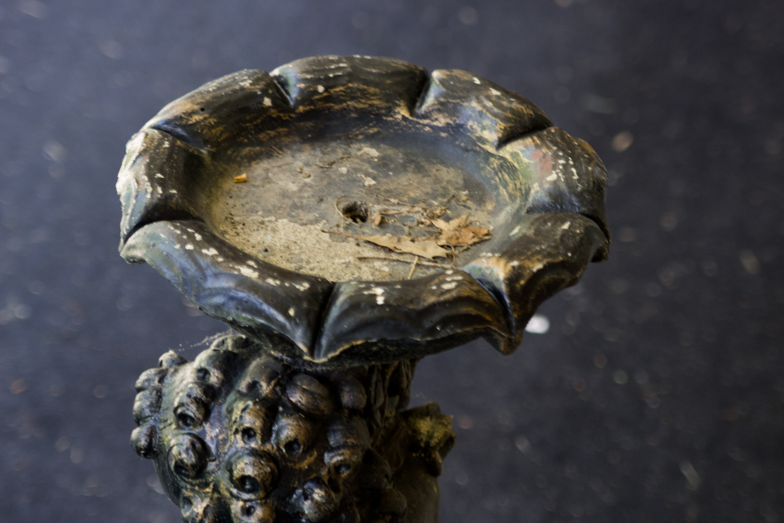 Vintage Bronze Tone Concrete Birdbath