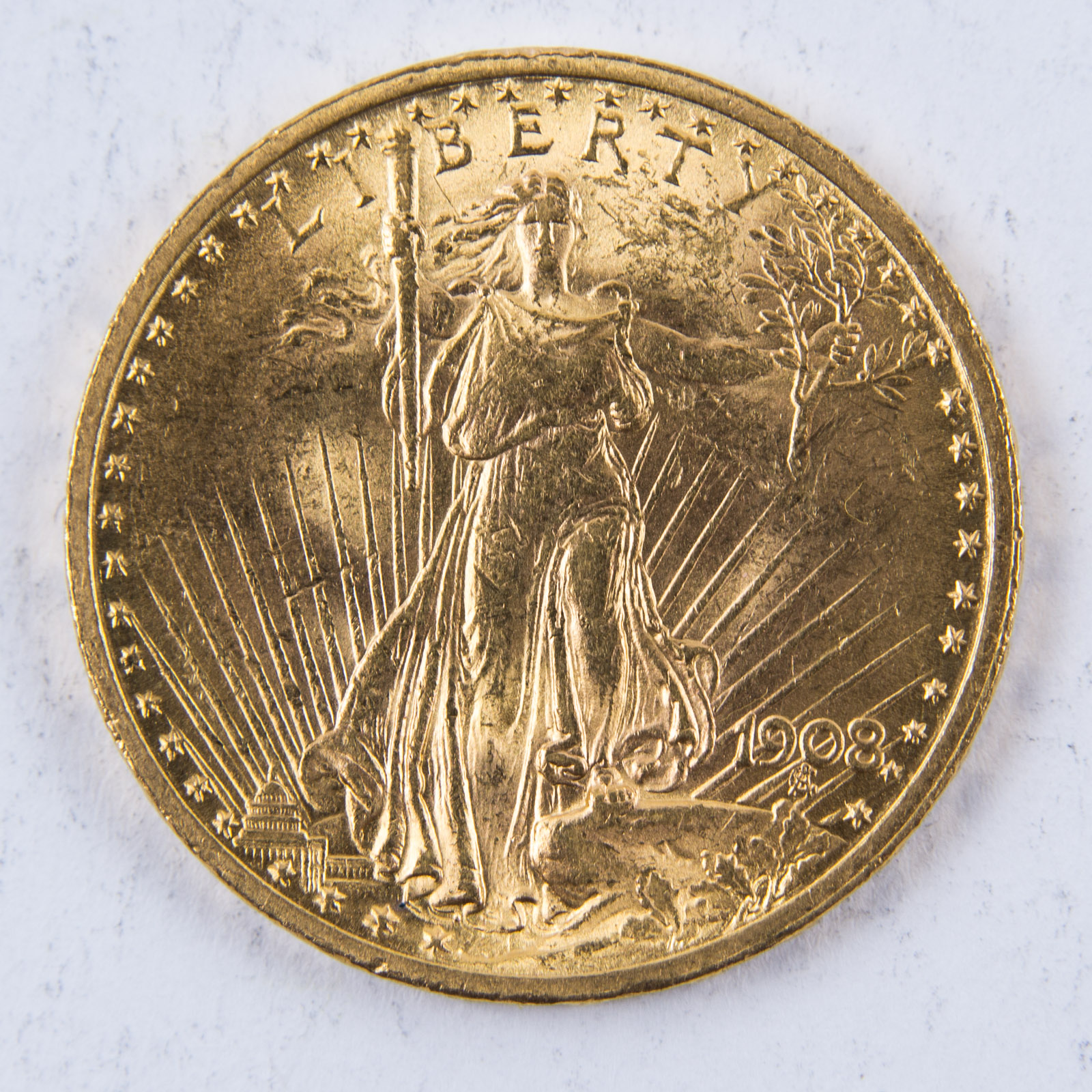 1908 St. Gaudens No Motto Twenty Dollar Gold Coin