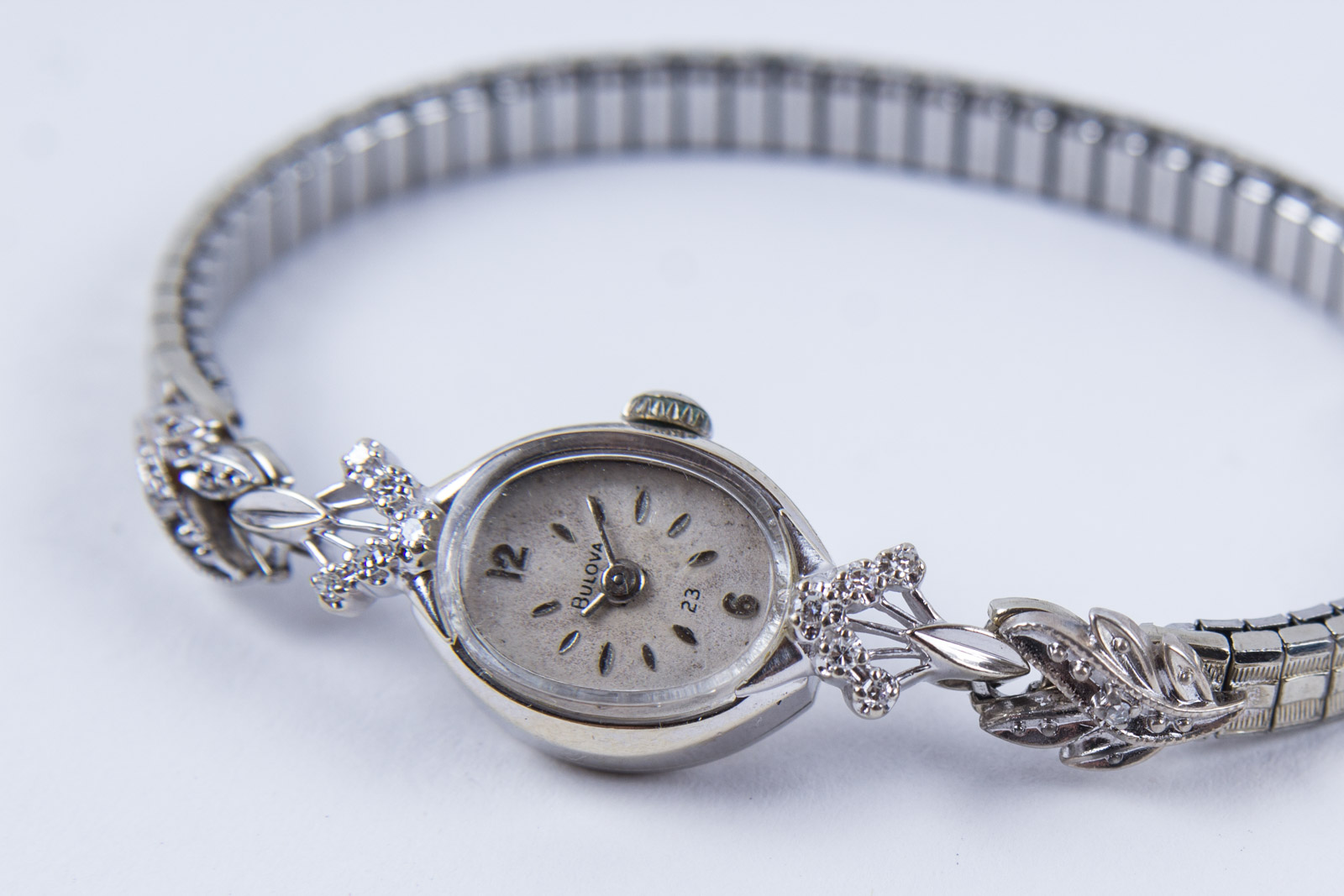 14K White Gold and Diamond Bulova Watch