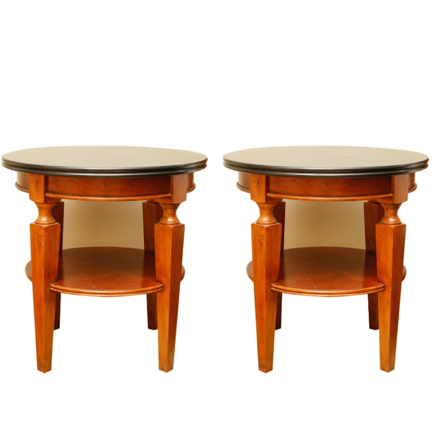 Pair of Round Granite-Topped Side Tables