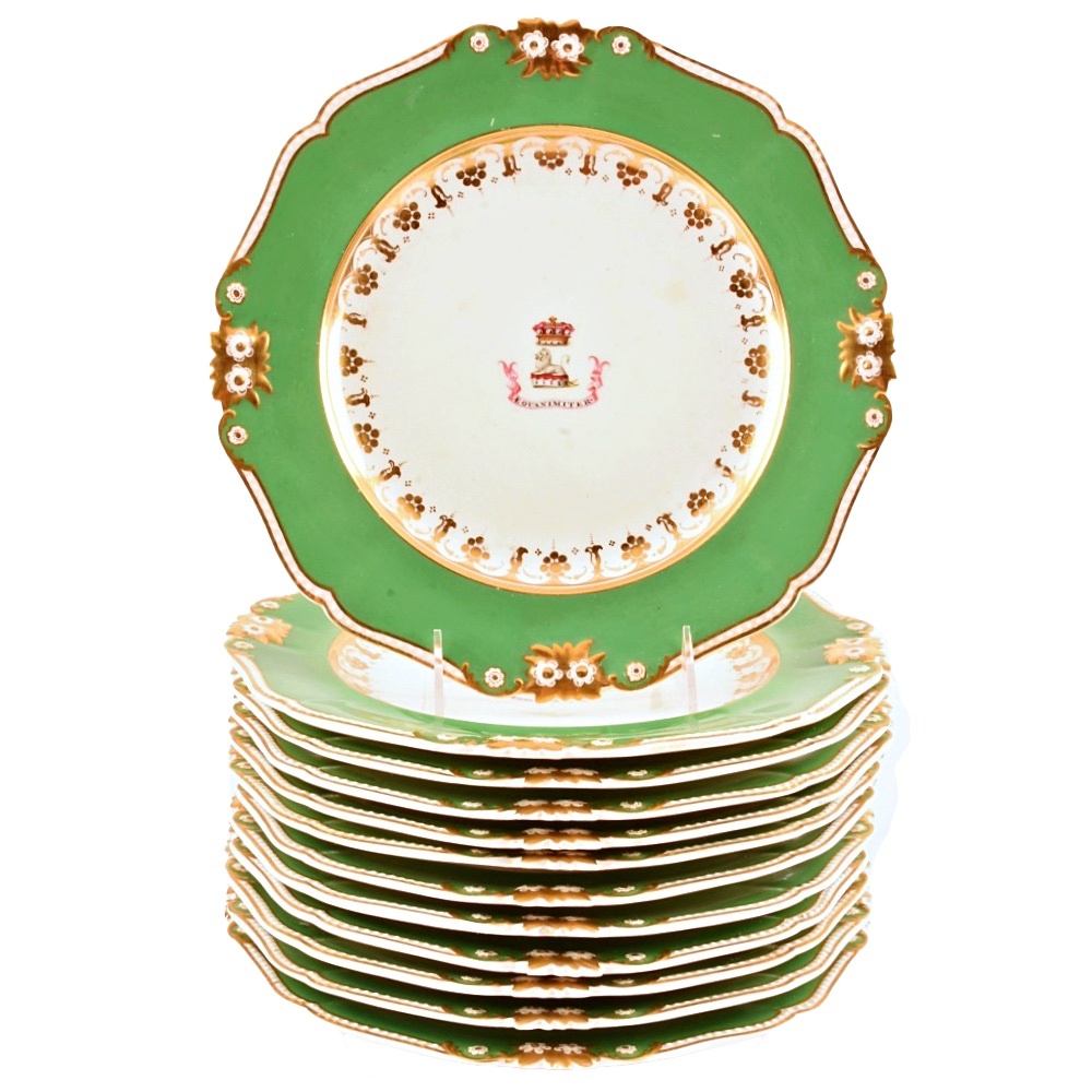 Set of Twelve Bloor Derby English Armorial Plates