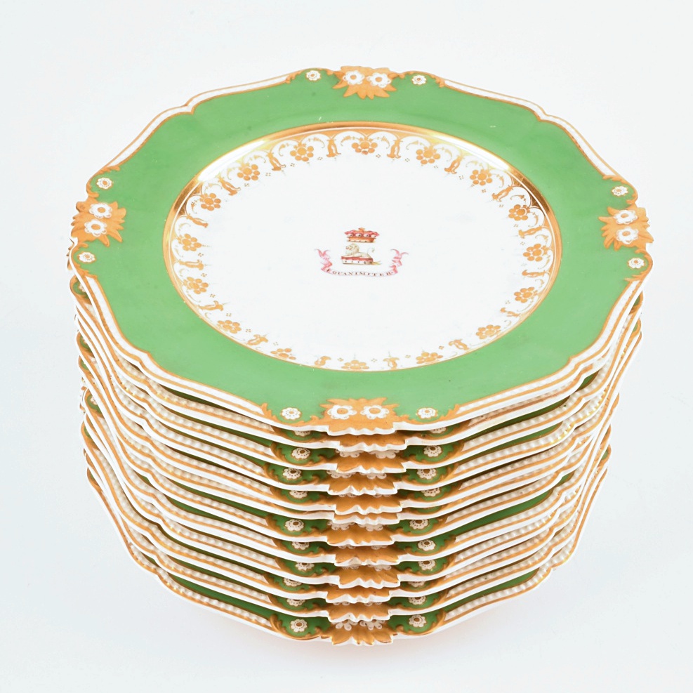 Set of Twelve Bloor Derby English Armorial Plates