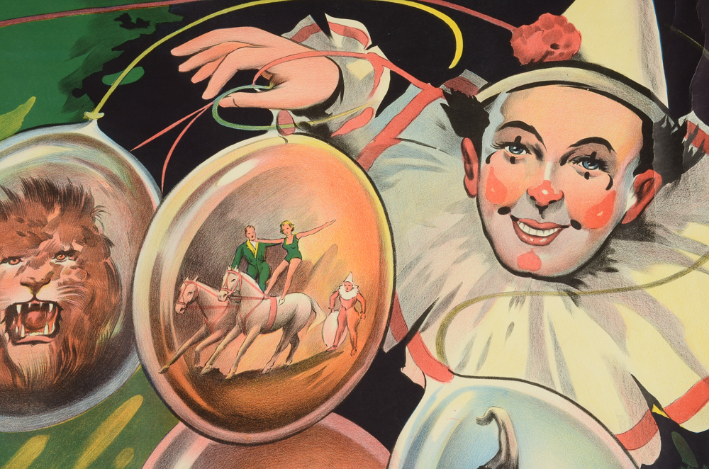 Original 1930s English Circus Clown Poster by Willson's Show Printers
