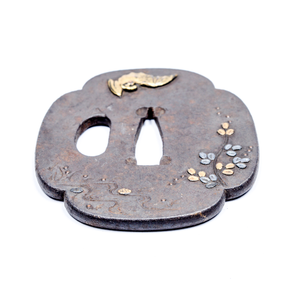 Antique Japanese Tsuba Sword Guard with Bat