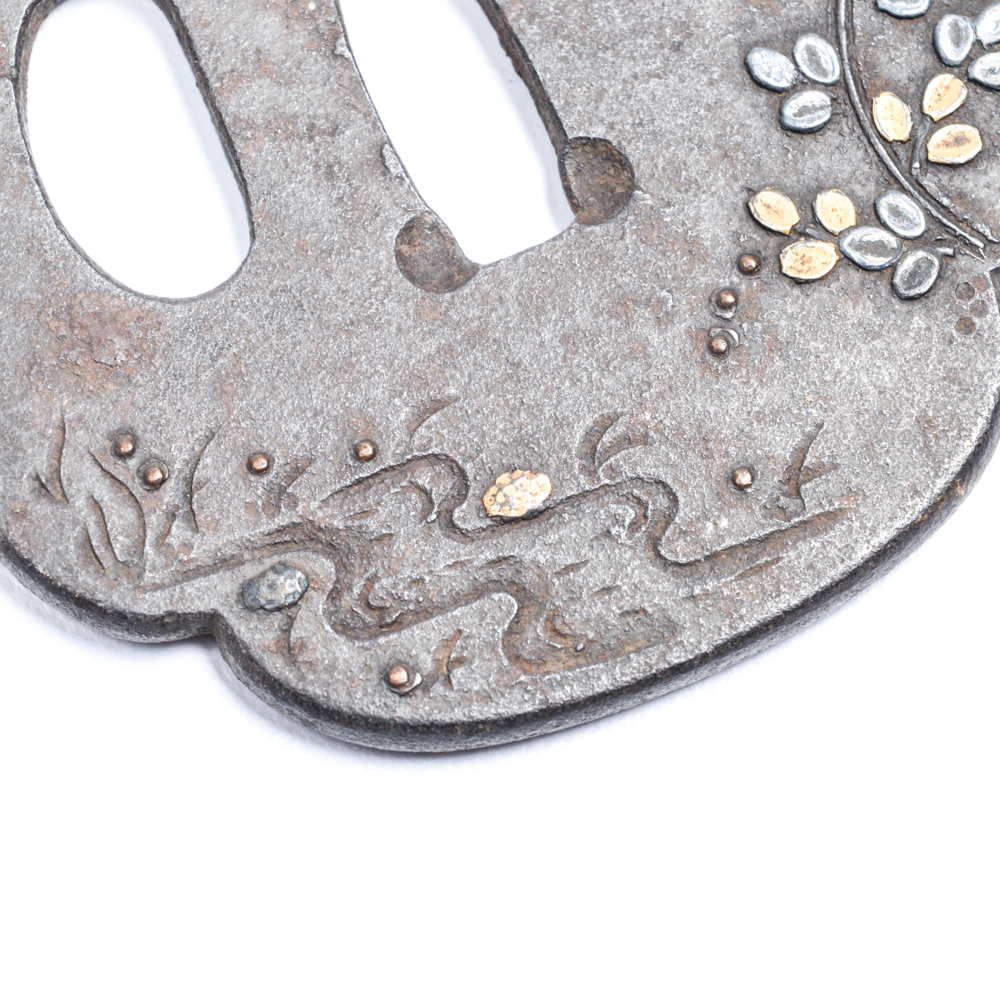 Antique Japanese Tsuba Sword Guard with Bat