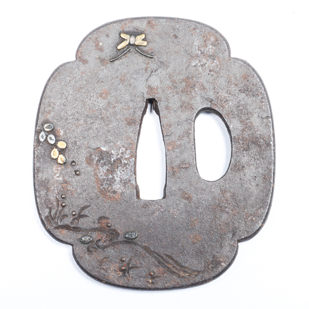 Antique Japanese Tsuba Sword Guard with Bat