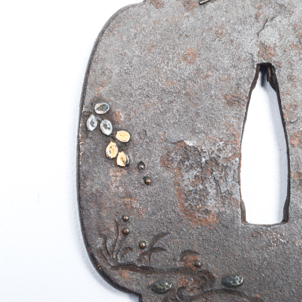 Antique Japanese Tsuba Sword Guard with Bat