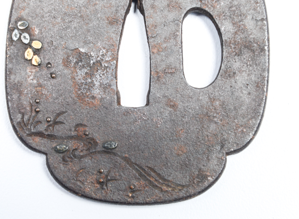 Antique Japanese Tsuba Sword Guard with Bat