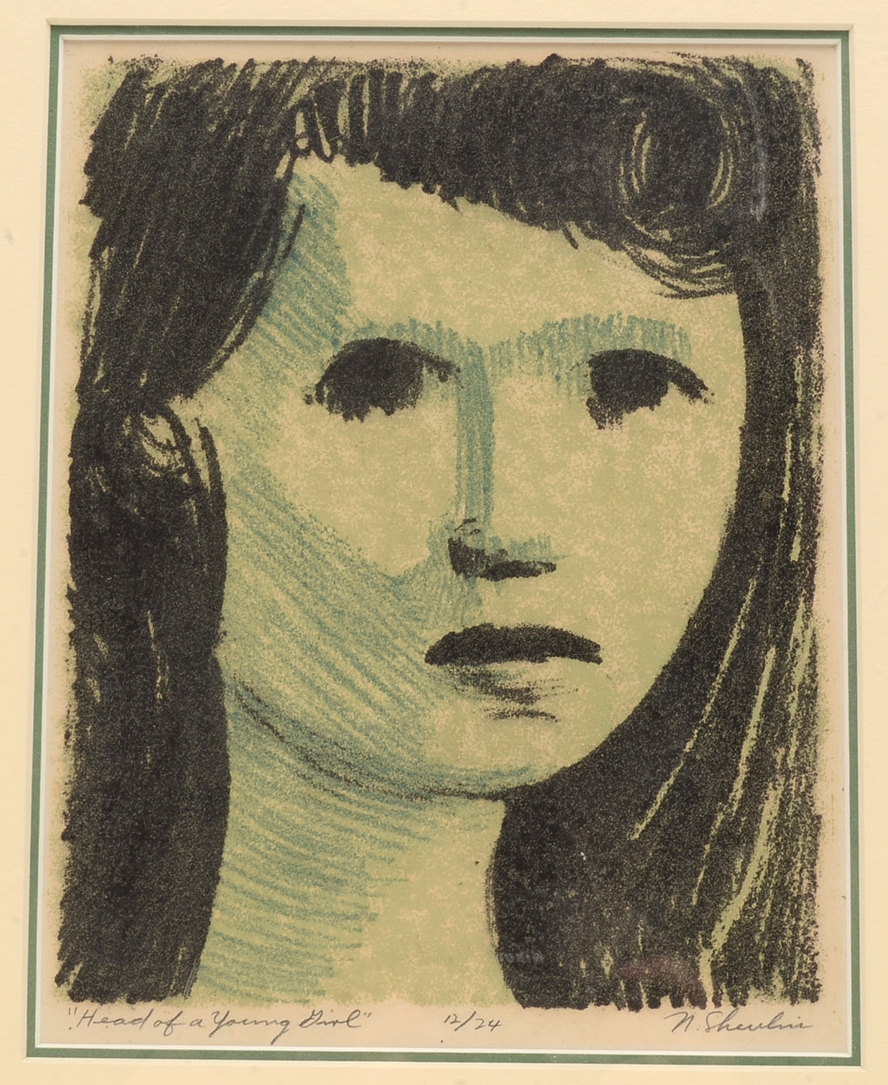 N. Shevlin Signed Limited Edition Stone Lithograph "Head of a Young Girl"