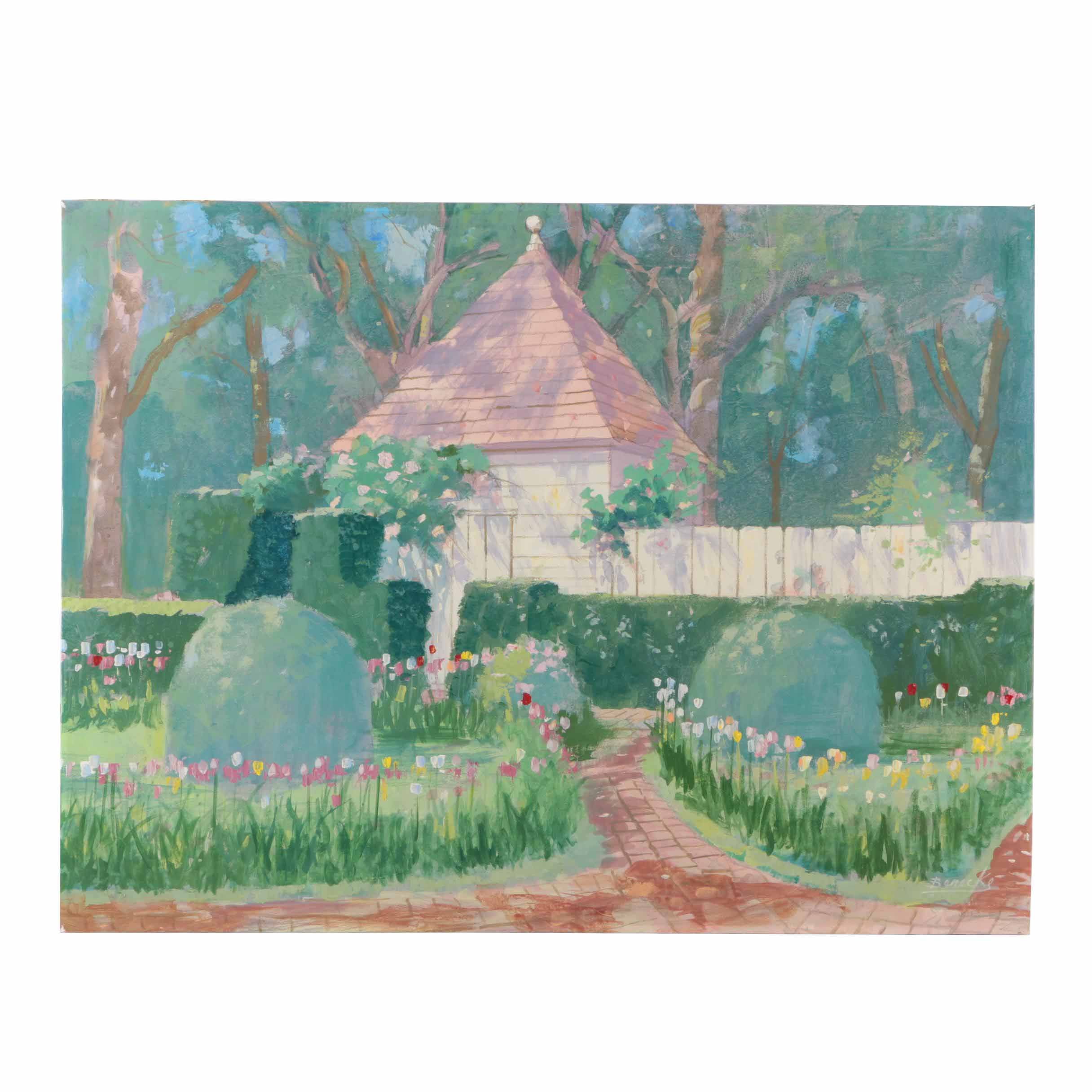 William Benecke Oil Painting on Canvas "WIlliamsburg Garden"