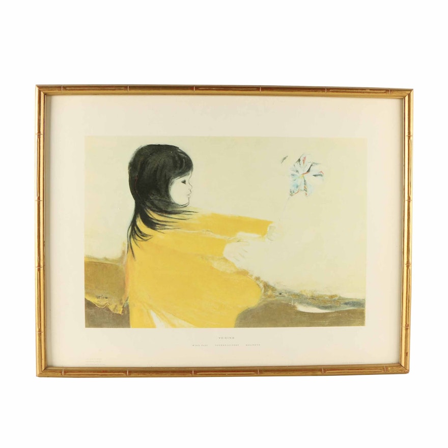 Framed After Mai Vo-Dinh Offset Lithograph Poster "Wind Play"