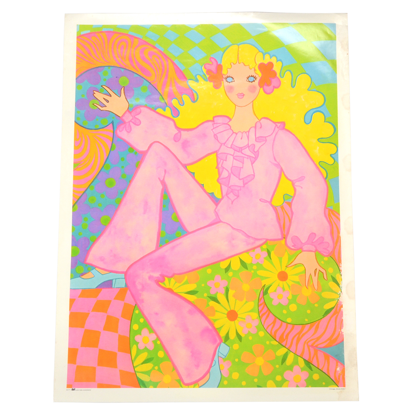 Original 1960s Psychedelic Poster with Blonde Woman in Pink