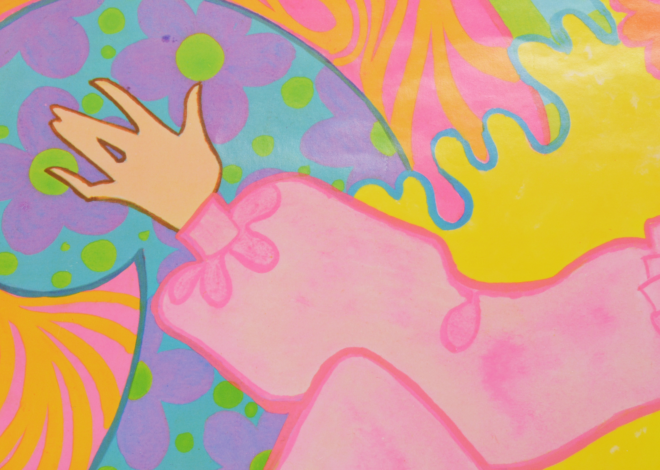 Original 1960s Psychedelic Poster with Blonde Woman in Pink