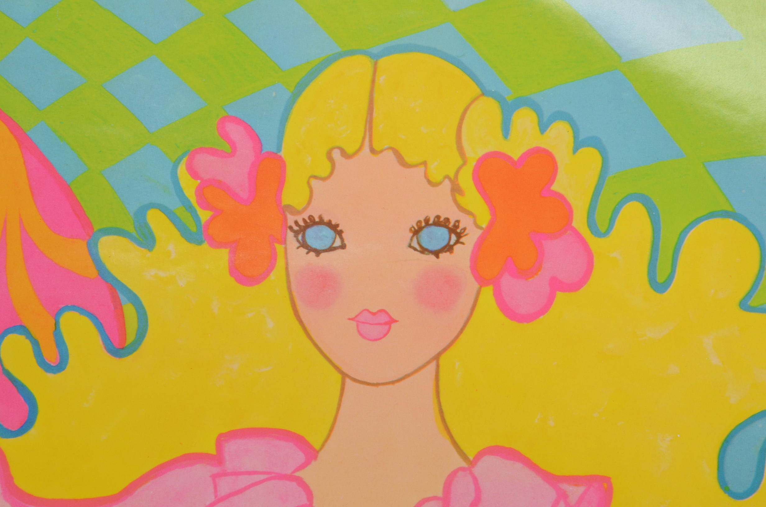 Original 1960s Psychedelic Poster with Blonde Woman in Pink