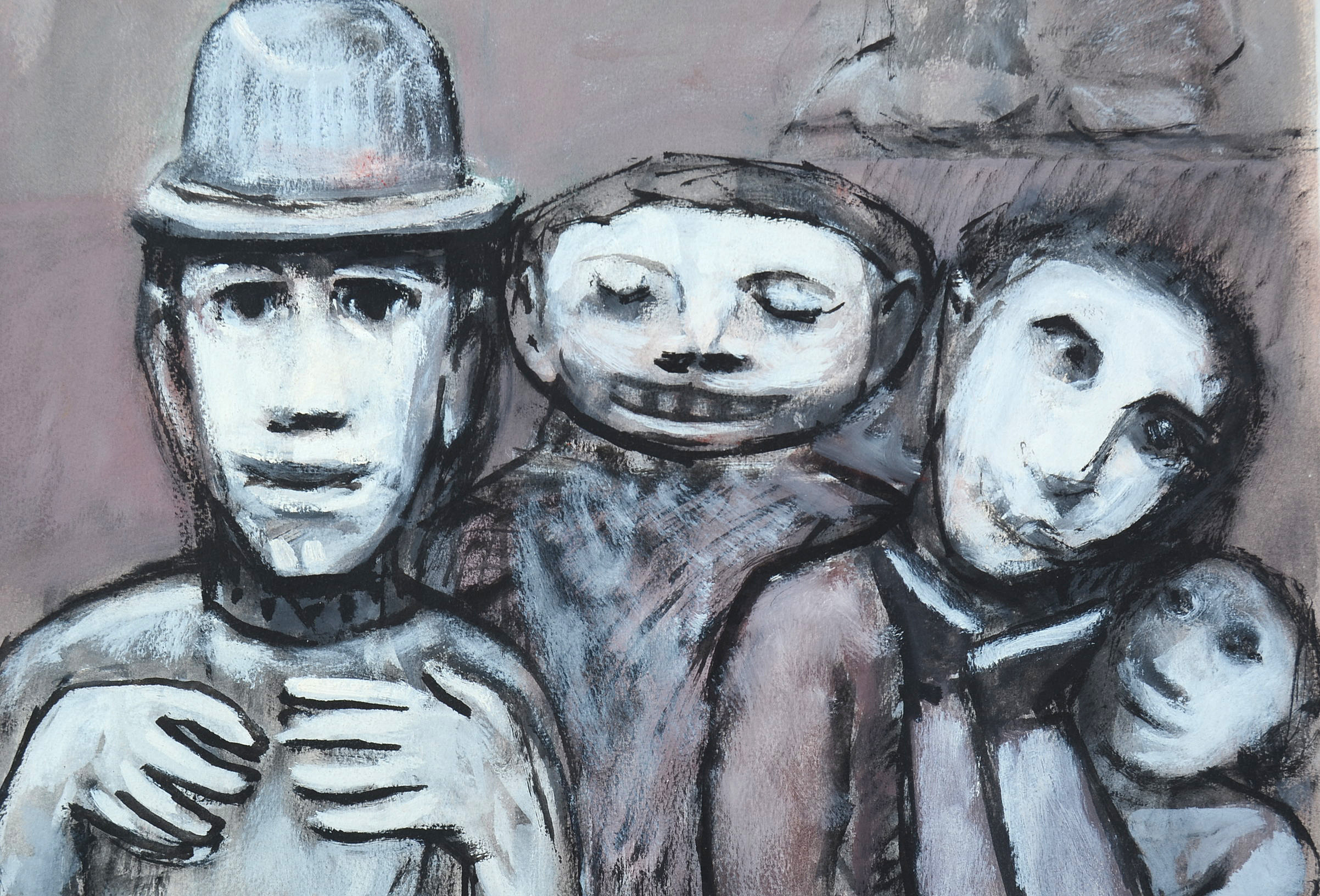 Robert Broderson Original Oil on Paper "Six Figures - Rose, Black & White"