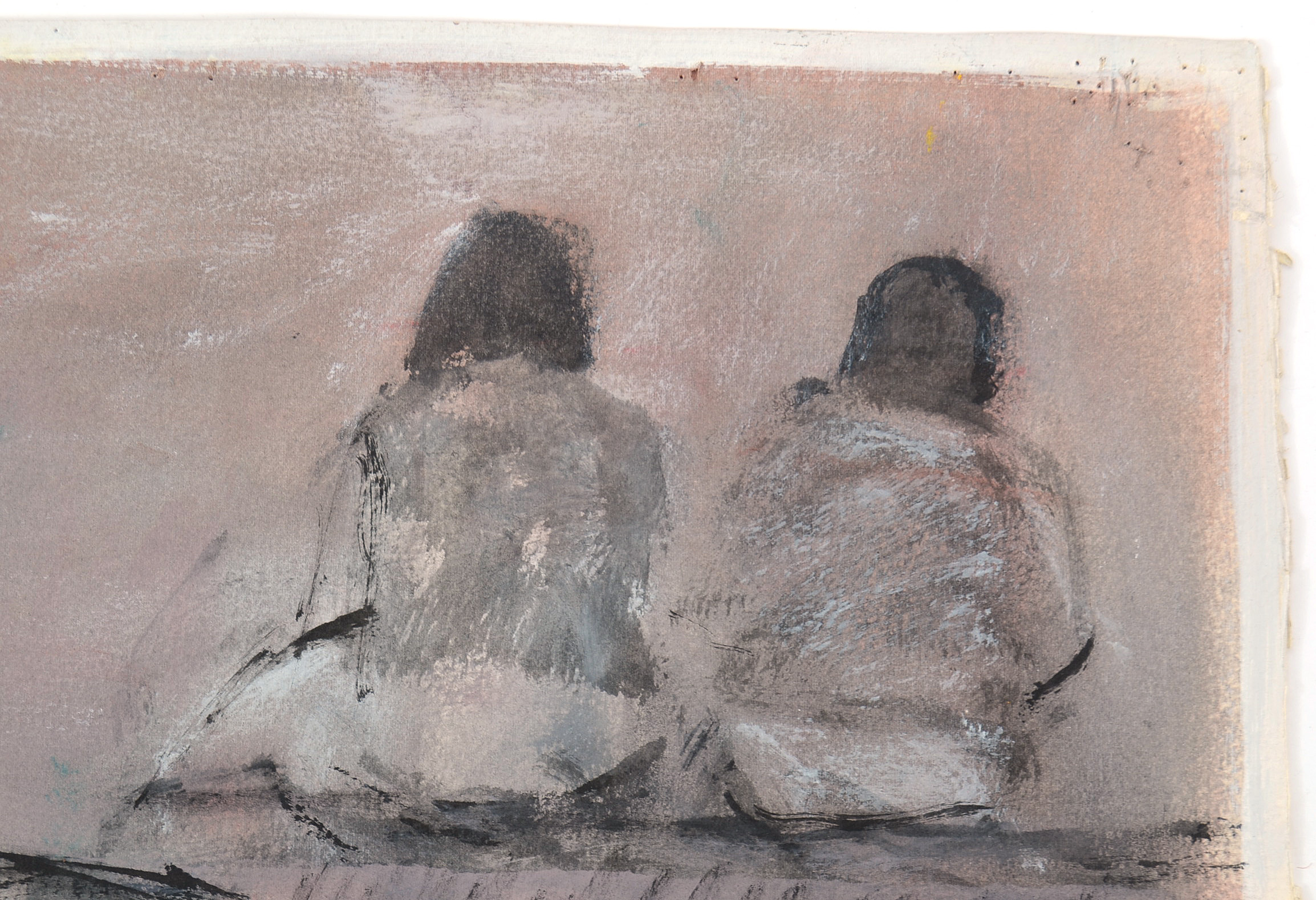 Robert Broderson Original Oil on Paper "Six Figures - Rose, Black & White"