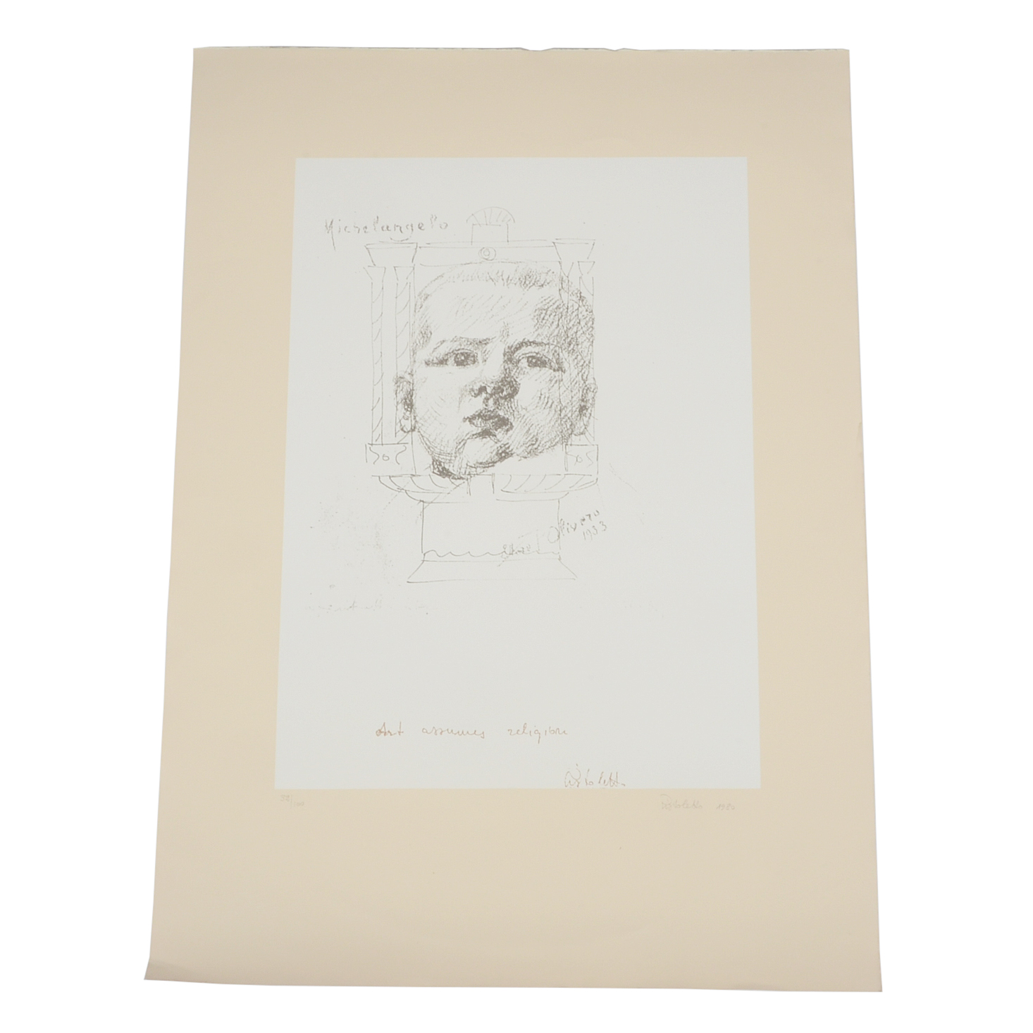 Michelangelo Pistoletto Signed 1980 Limited Edition Serigraph "Untitled (Art Assumes Religion)"