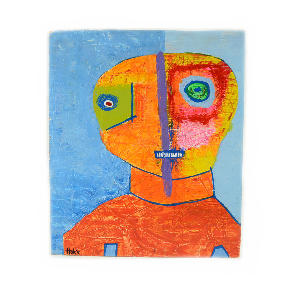 Bob Hoke Original 2015 Outsider Art Acrylic Painting on Plywood "Candy Man"