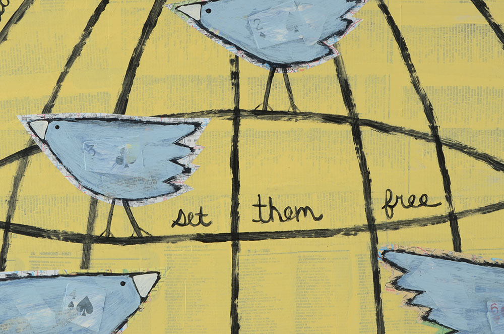 Sweet Tea Original Mixed Media Folk Art Painting on Wood Panel "If You Love Someone Set Them Free"