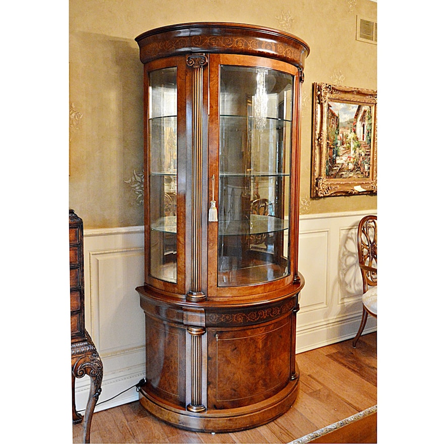 Fabulous Italian Inlaid Mahogany and Burl Wood Vitrine