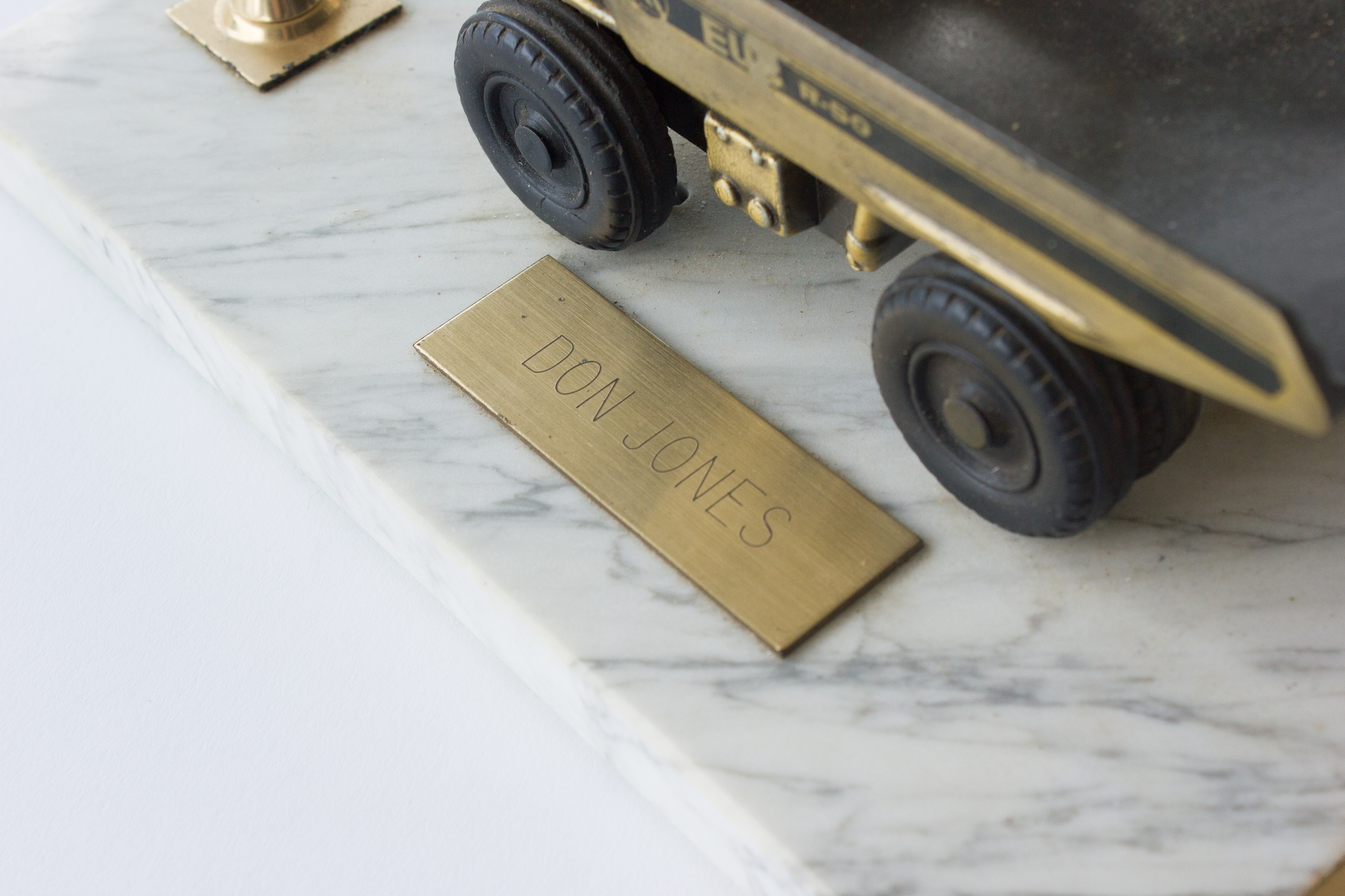Double Pen Holder with Bronze Dump Truck on a Marble Base