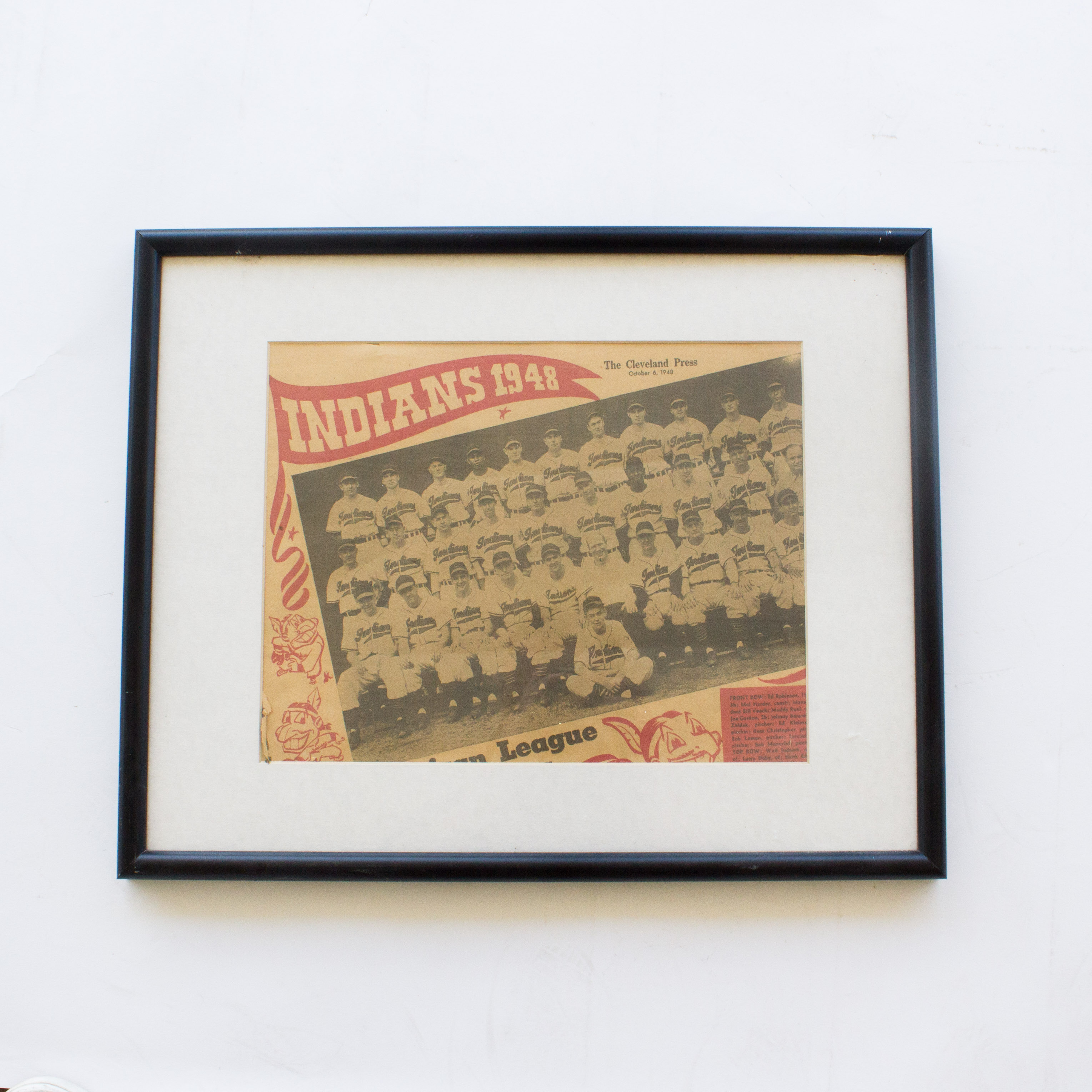 1948 Cleveland Indians Framed Team Photograph from "The Cleveland Press"