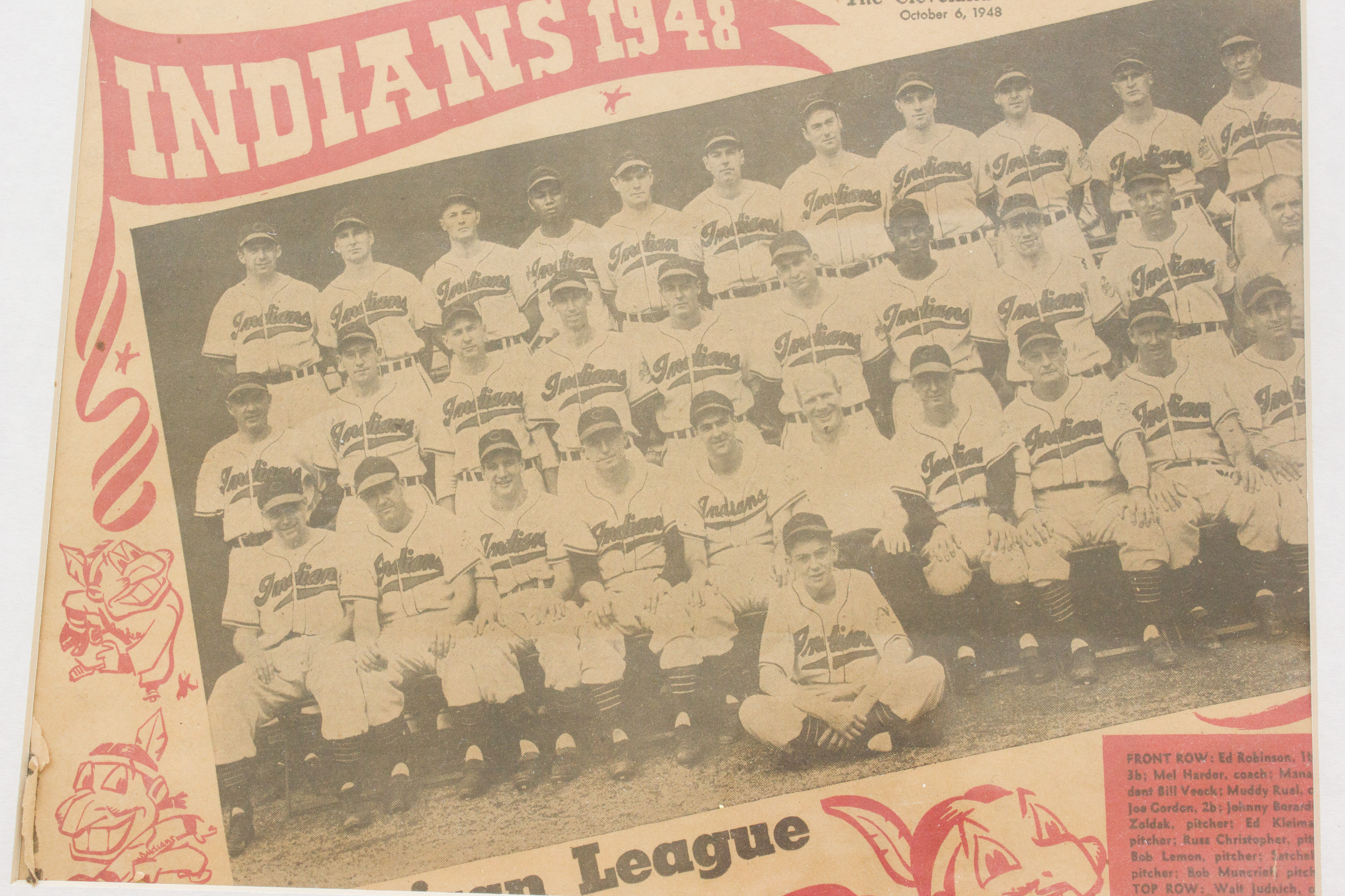 1948 Cleveland Indians Framed Team Photograph from "The Cleveland Press"