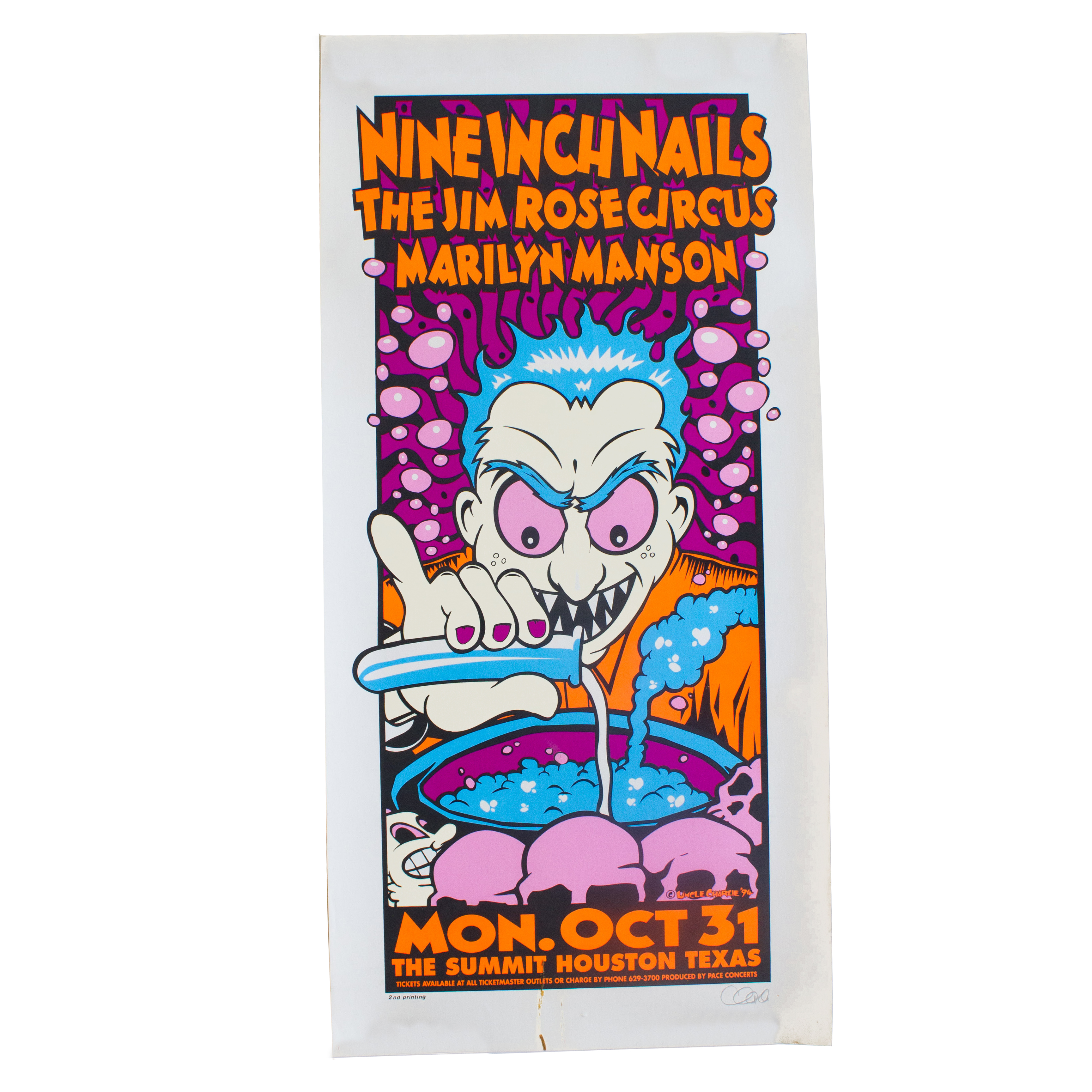 "Uncle Charlie" Hardwick 1994 Serigraph Concert Poster for Nine Inch Nails, Jim Rose Circus and Marilyn Manson