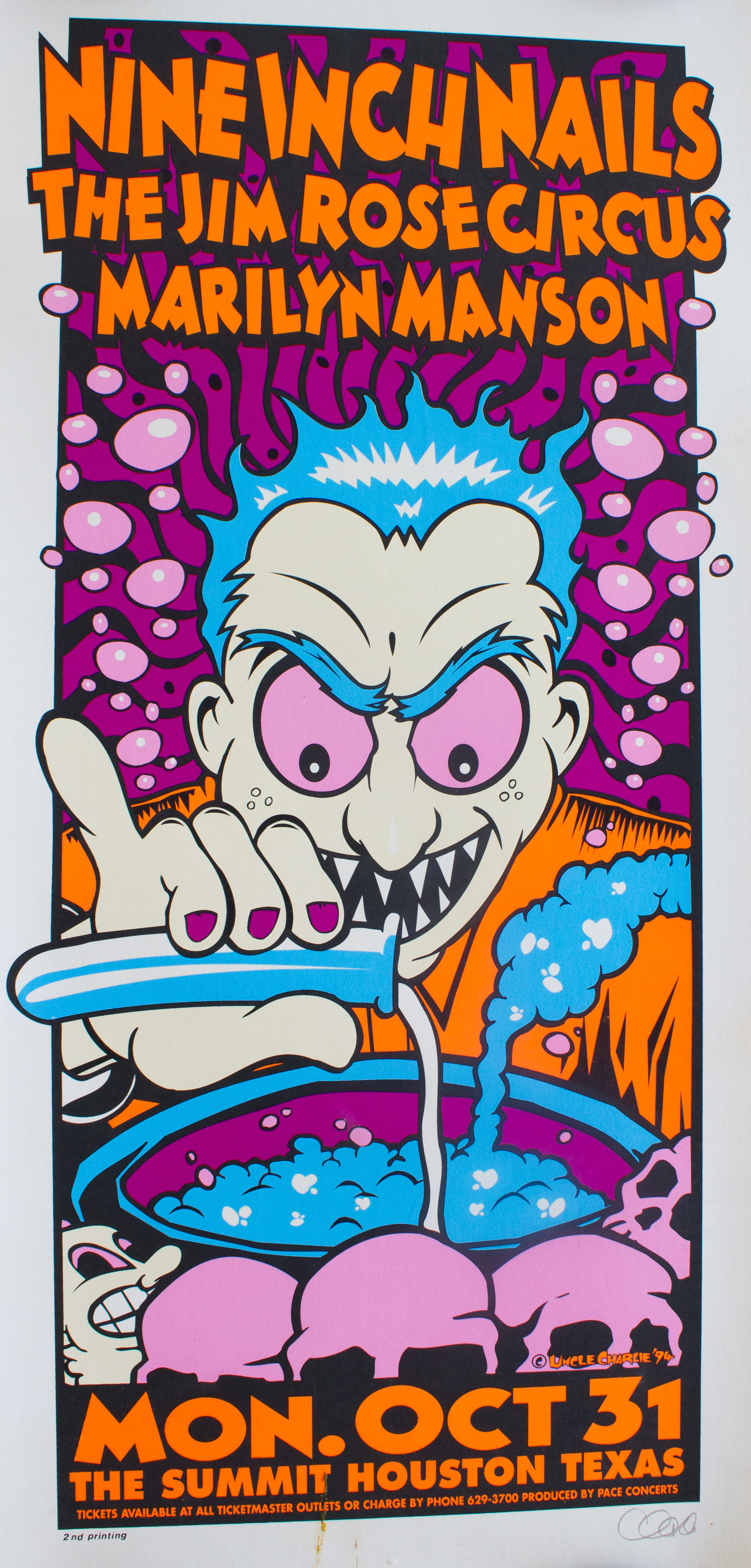 "Uncle Charlie" Hardwick 1994 Serigraph Concert Poster for Nine Inch Nails, Jim Rose Circus and Marilyn Manson