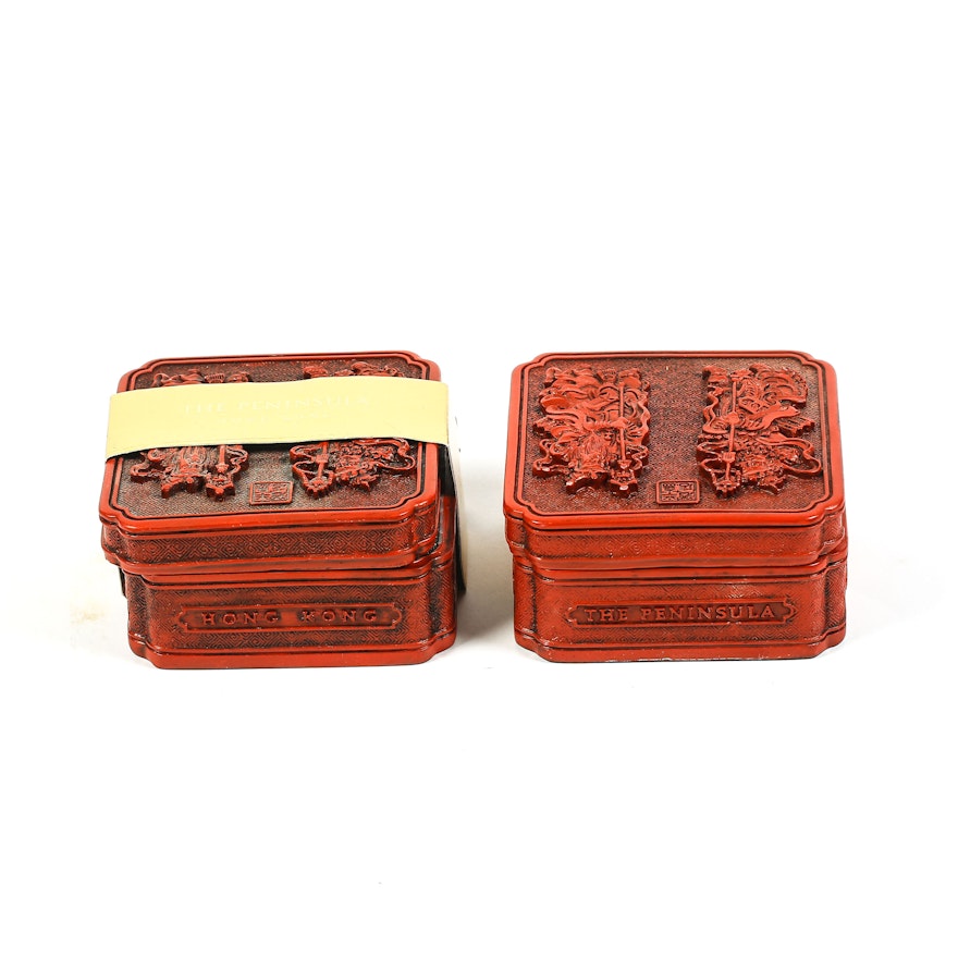 Pair of Souvenir Cinnabar-Style Trinket Boxes